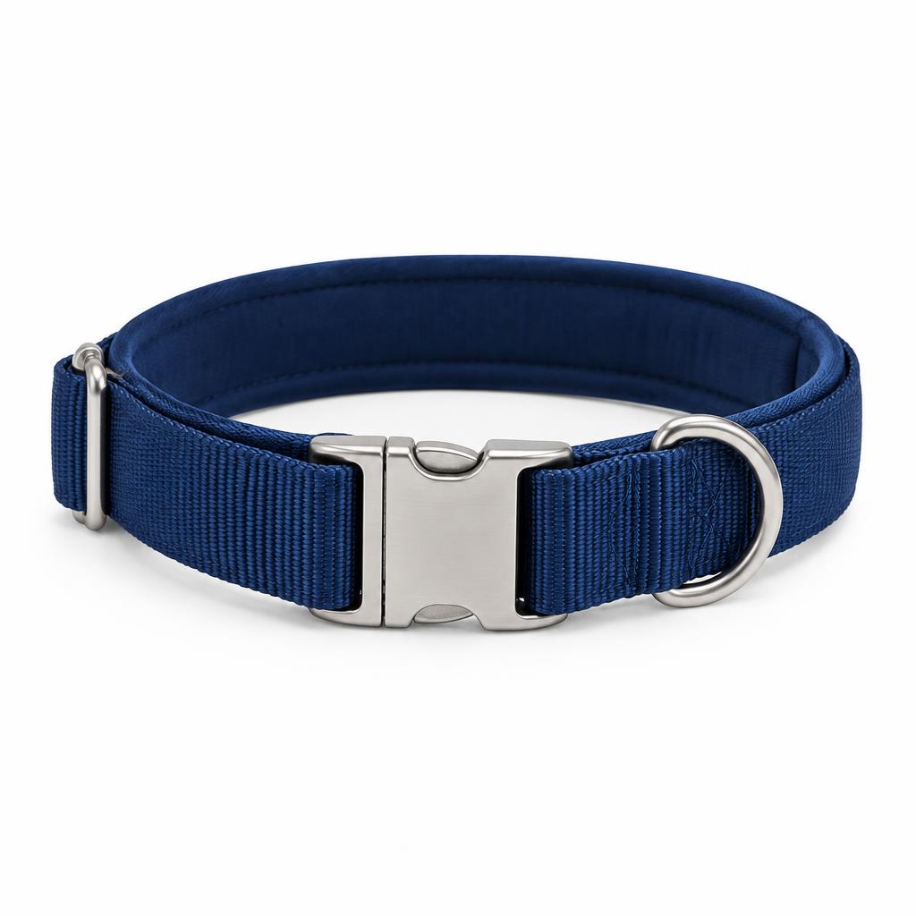 Padded Nylon Dog Collar, Navy, Adjustable
