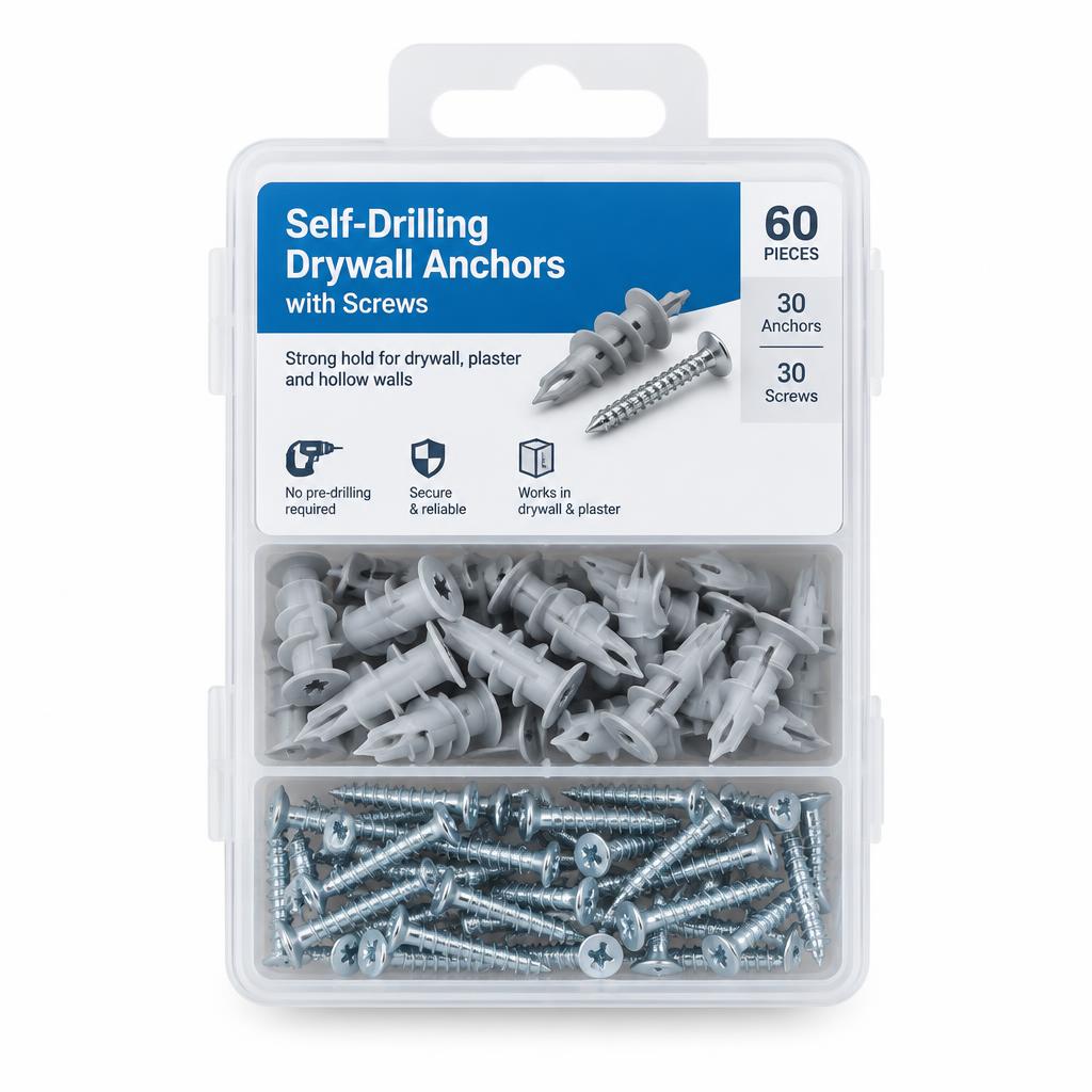 Self-Drilling Drywall Anchors with Screws, 100-Pack