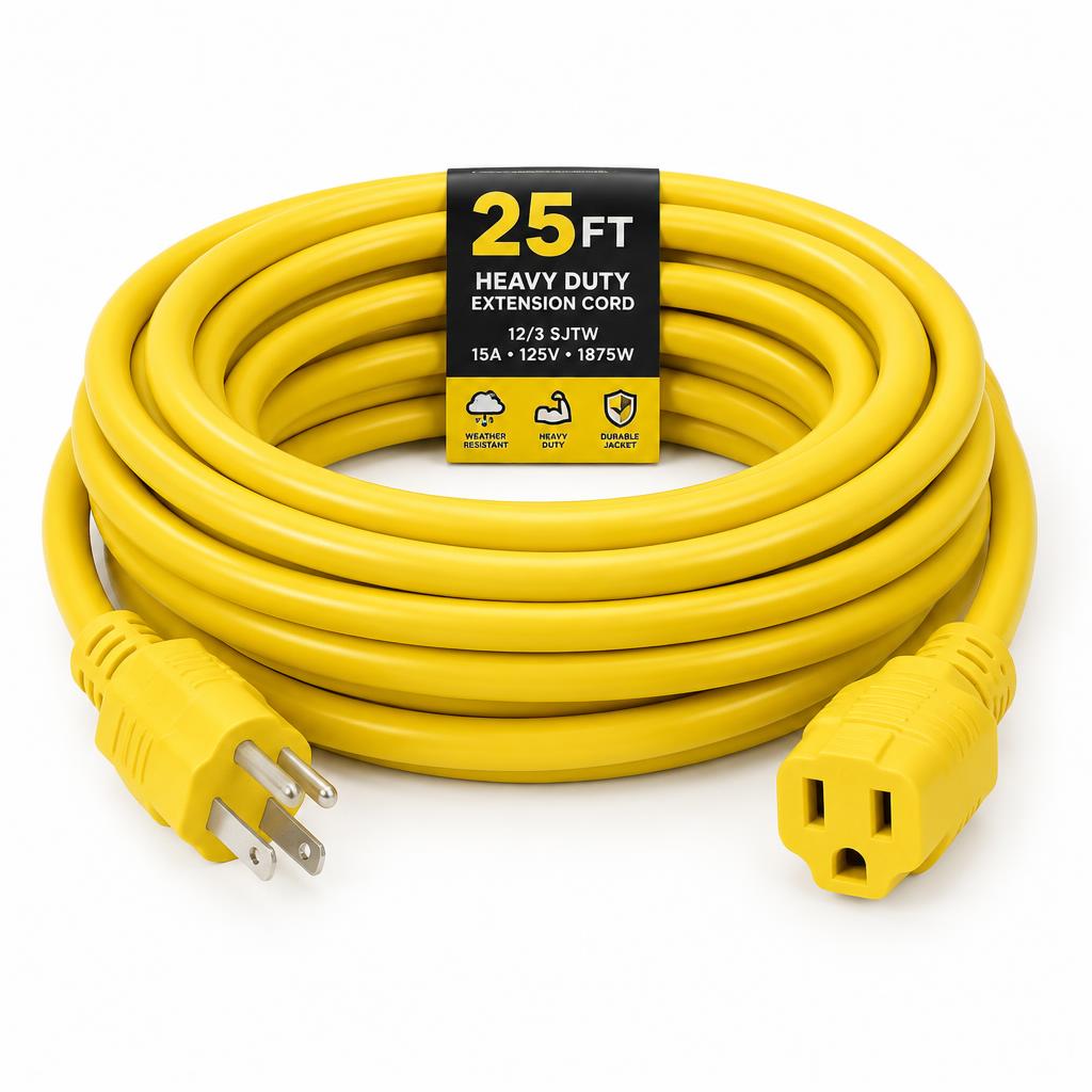 25 ft. Heavy-Duty Extension Cord, 12/3 SJTW, Yellow