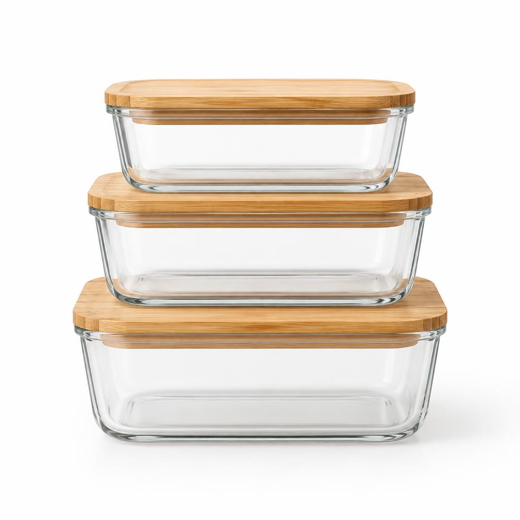 Glass Food Storage Containers with Bamboo Lids, 3-Pack