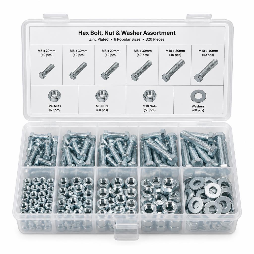 Grade 5 Hex Bolt, Nut and Washer Assortment, 240 Pieces