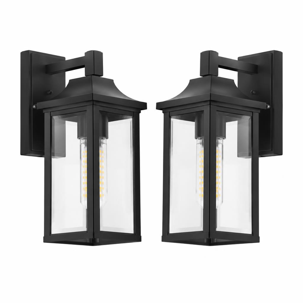 Outdoor Wall Lantern, Matte Black, 2-Pack