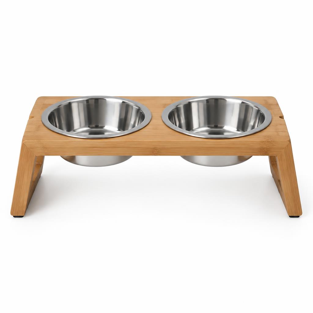 Elevated Pet Bowls with Bamboo Stand, 2-Bowl